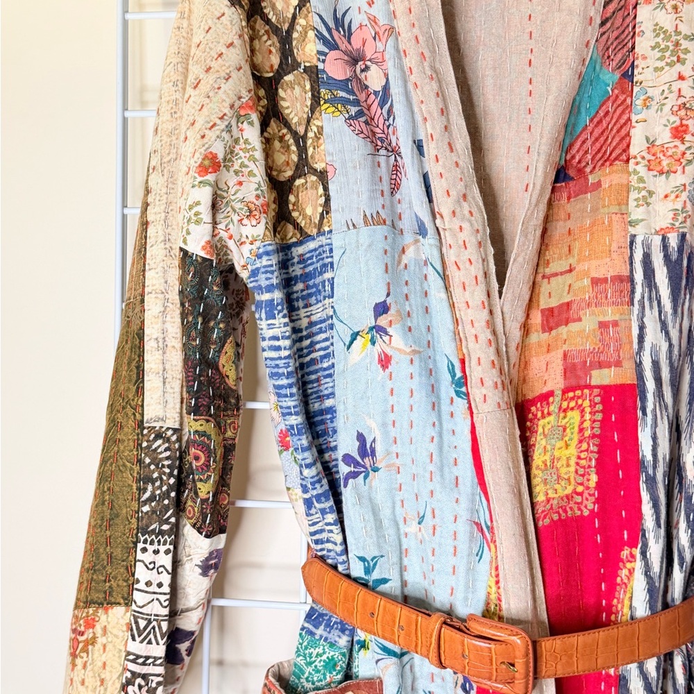 Source Unknown Multicolor Patchwork Robe With Belt - image 4